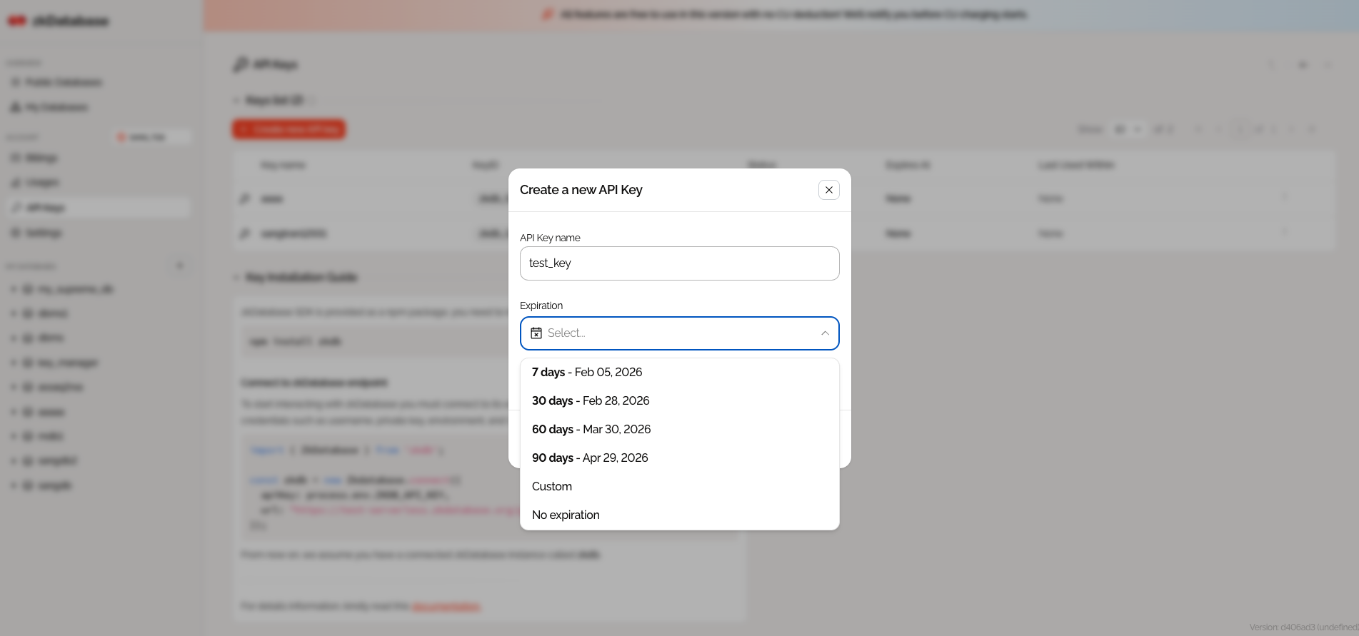 Create Key Modal